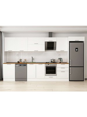 Alvinka 400X222 cm Klasik Mebran Mutfak Dolabı MB-E80S60S60-2 Beyaz - Mdf