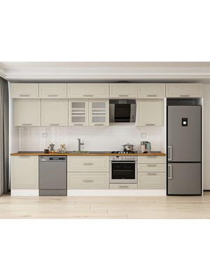 Alvinka 400X240 cm Klasik Mebran Mutfak Dolabı MB-E80S60S60-3 Kumtaşı - Suntalam