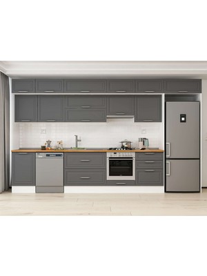 Alvinka 400X240 cm Klasik Mebran Mutfak Dolabı MB-E90S50S60-1 Antrasit - Suntalam