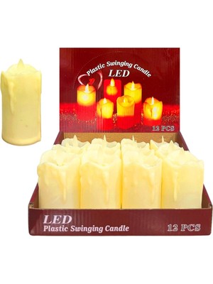PremiumPort LED Pilli Işıklı Mum 20-24M07 Plastik Orta 12'li Paket