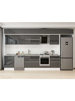 Alvinka 400X240 cm High Gloss Mutfak Dolabı MB-E80S60S60-2 Antrasit - Suntalam