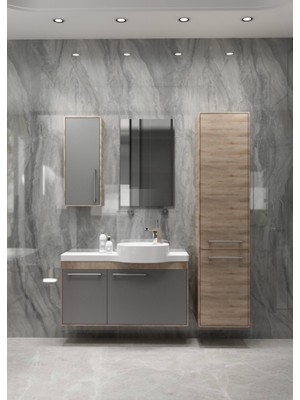 Akademik Mimarlık Akademik Banyo Harmony 100 cm Lavabolu Mdf Banyo Dolabı Seti - Antrasit Ceviz