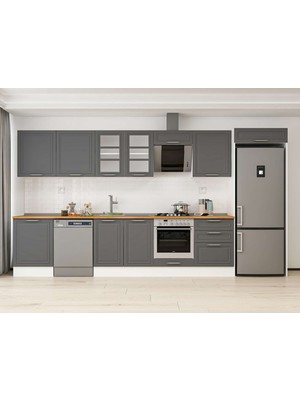 Alvinka 400X222 cm Klasik Mebran Mutfak Dolabı MB-E80S60S60-3 Antrasit - Suntalam