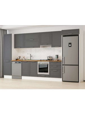 Alvinka 400X222 cm Klasik Mebran Mutfak Dolabı MBB-E90B50S60-1 Antrasit - Suntalam