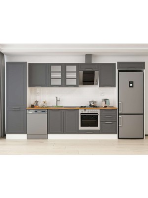 Alvinka 400X222 cm Klasik Mebran Mutfak Dolabı MBB-E90B60S50-3 Antrasit - Suntalam