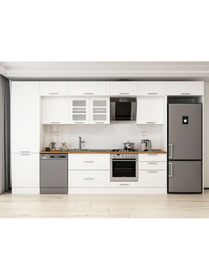 Alvinka 400X240 cm Klasik Mebran Mutfak Dolabı MBB-E80B60S60-3 Beyaz - Suntalam