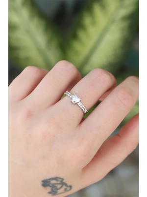 Clariss Üreticiniz Pirinç Gümüş Renk Ayarlanabilir Zirkon Taşlı Minimal Kalp Yüzük 481348