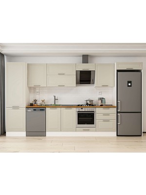 Alvinka 400X222 cm Klasik Mebran Mutfak Dolabı MBB-E80B60S60-2 Kumtaşı - Mdf