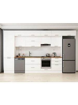 Alvinka 400X240 cm Klasik Mebran Mutfak Dolabı MBB-E80B60S60-2 Beyaz - Suntalam