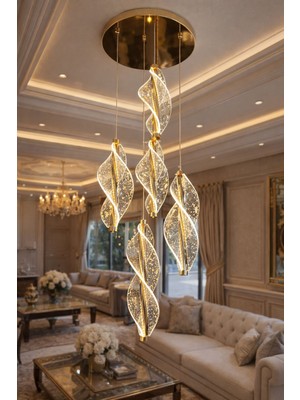 Lamira Aydınlatma Modern Lüks Salon Model Ledlı 5´li Gol Sarkıt Avıze