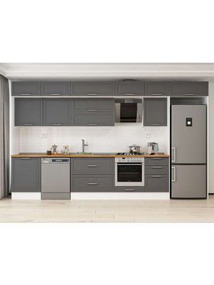 Alvinka 400X240 cm Klasik Mebran Mutfak Dolabı MB-E90S60S50-2 Antrasit - Mdf