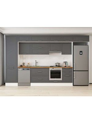 Alvinka 400X240 cm Klasik Mebran Mutfak Dolabı MBB-E90B60S50-1 Antrasit - Suntalam