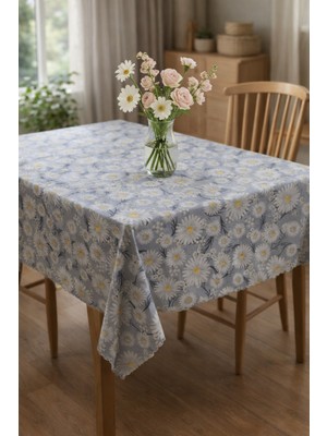 Rona Home Gri Papatya Desenli Dijital Baskı Masa Örtüsü Leke Tutmaz Kaliteli Pamuklu Kumaş Salon Mutfak Şık