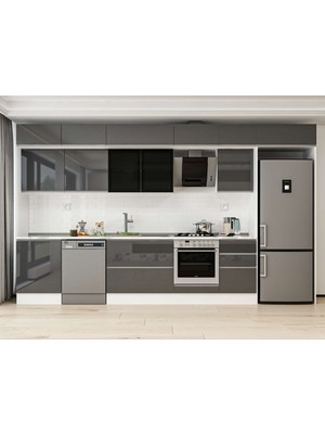 Alvinka 400X240 cm High Gloss Mutfak Dolabı MB-E90S60S50-3 Antrasit - Mdf