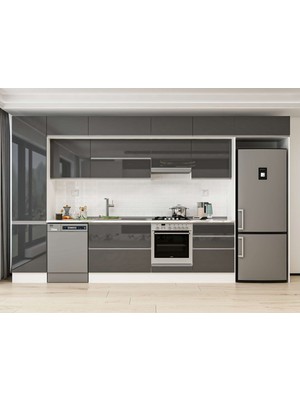 Alvinka 400X240 cm High Gloss Mutfak Dolabı MBB-E90B50S60-1 Antrasit - Suntalam