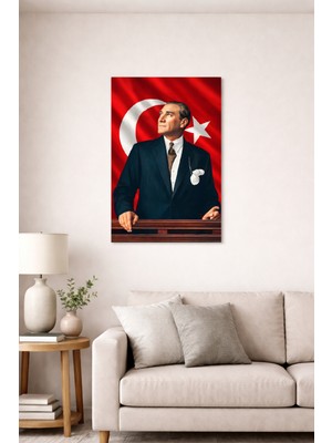 Arvion Mustafa Kemal Atatürk – Kırmızı Zemin Türk Bayrağı Cam Tablo