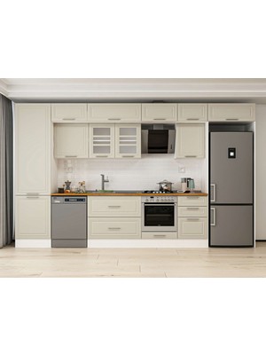 Alvinka 400X240 cm Klasik Mebran Mutfak Dolabı MBB-E90B60S50-3 Kumtaşı - Mdf