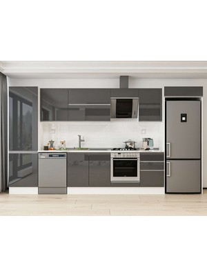 Alvinka 400X222 cm High Gloss Mutfak Dolabı MBB-E90B60S50-2 Antrasit - Suntalam