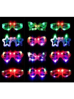 PremiumPort Renkli LED Işıklı 6 Model Yanar Söner Parti Gözlüğü 12 Adet
