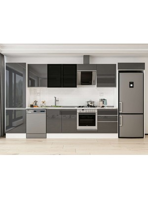 Alvinka 400X222 cm High Gloss Mutfak Dolabı MBB-E80B60S60-3 Antrasit - Mdf