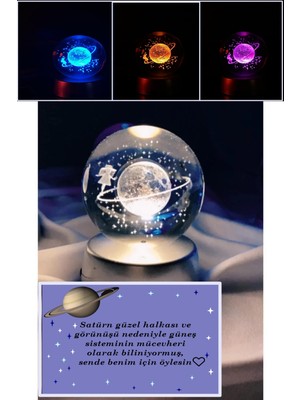 PremiumPort Satürn Temalı 3D Işıklı LED Cam Küre, Dekoratif ve Şık Tasarım