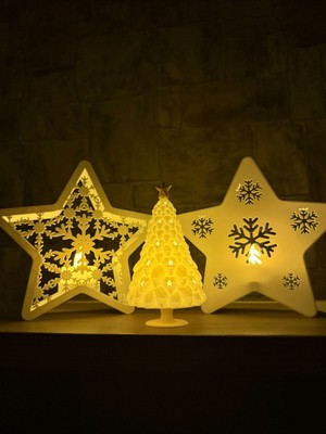 PremiumPort Işıklı Yılbaşı Dekor Seti – 3 Parça LED Yıldız ve Çam Ağacı Takımı