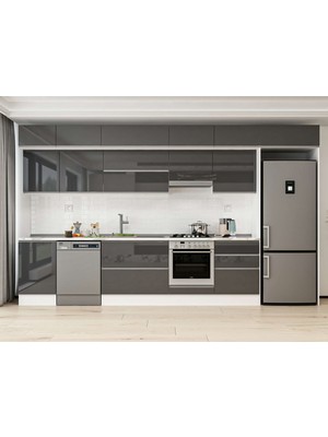 Alvinka 390X240 cm High Gloss Mutfak Dolabı MB-E80S50S60-1 Antrasit - Suntalam