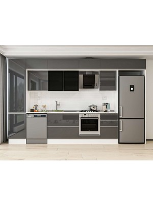 Alvinka 390X240 cm High Gloss Mutfak Dolabı MBB-E90B50S50-3 Antrasit - Suntalam