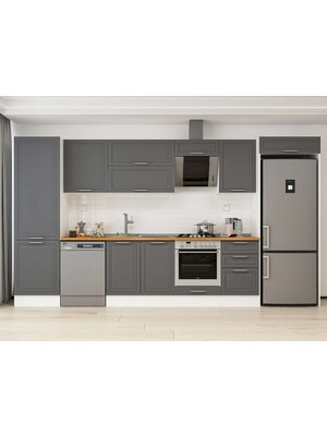 Alvinka 390X222 cm Klasik Mebran Mutfak Dolabı MBB-E80B60S50-2 Antrasit - Suntalam