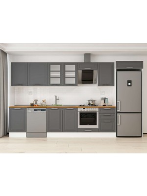 Alvinka 390X222 cm Klasik Mebran Mutfak Dolabı MB-E90S50S50-3 Antrasit - Suntalam