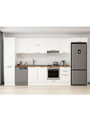 Alvinka 390X222 cm Klasik Mebran Mutfak Dolabı MBB-E90B50S50-1 Beyaz - Mdf