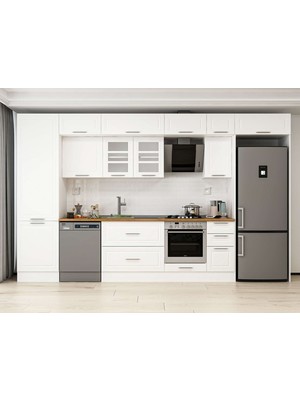 Alvinka 390X240 cm Klasik Mebran Mutfak Dolabı MBB-E90B60S40-3 Beyaz - Suntalam