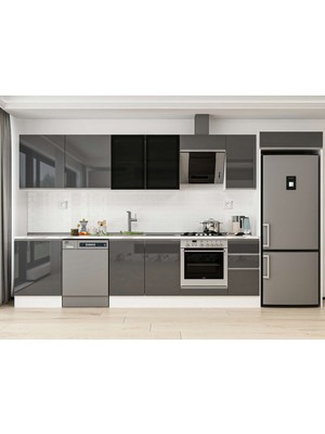 Alvinka 390X222 cm High Gloss Mutfak Dolabı MB-E90S60S40-3 Antrasit - Mdf