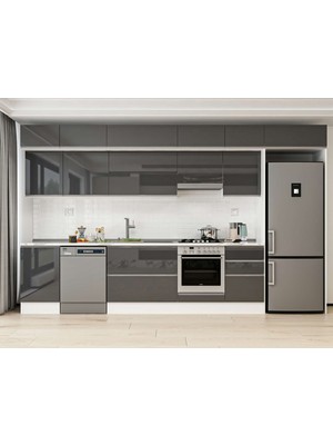 Alvinka 390X240 cm High Gloss Mutfak Dolabı MB-E90S50S50-1 Antrasit - Suntalam