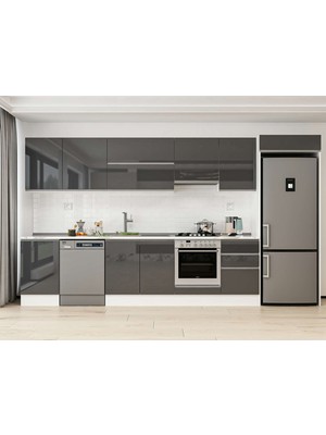 Alvinka 390X222 cm High Gloss Mutfak Dolabı MB-E90S50S50-1 Antrasit - Suntalam