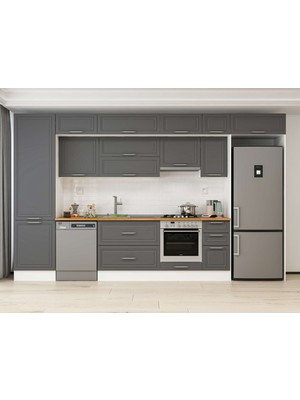 Alvinka 390X240 cm Klasik Mebran Mutfak Dolabı MBB-E90B60S40-1 Antrasit - Mdf
