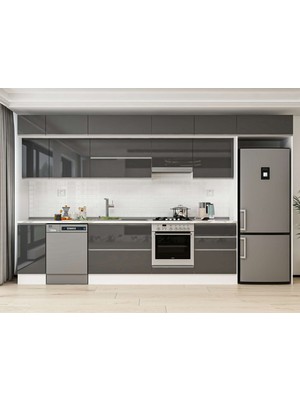 Alvinka 390X240 cm High Gloss Mutfak Dolabı MB-E90S40S60-1 Antrasit - Suntalam