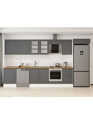Alvinka 390X222 cm Klasik Mebran Mutfak Dolabı MB-E80S60S50-3 Antrasit - Suntalam