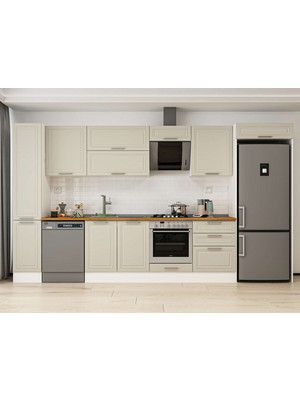 Alvinka 390X222 cm Klasik Mebran Mutfak Dolabı MBB-E90B40S60-2 Kumtaşı - Suntalam