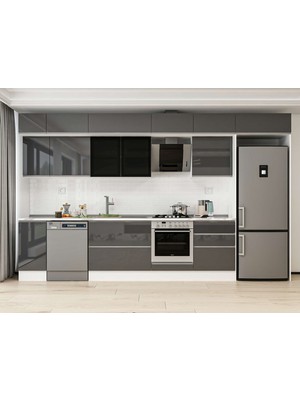 Alvinka 390X240 cm High Gloss Mutfak Dolabı MB-E90S40S60-3 Antrasit - Suntalam