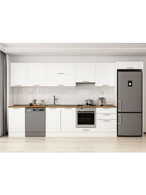 Alvinka 390X222 cm Klasik Mebran Mutfak Dolabı MB-E80S50S60-1 Beyaz - Suntalam