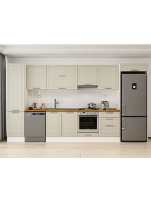 Alvinka 390X222 cm Klasik Mebran Mutfak Dolabı MBB-E80B50S60-1 Kumtaşı - Suntalam