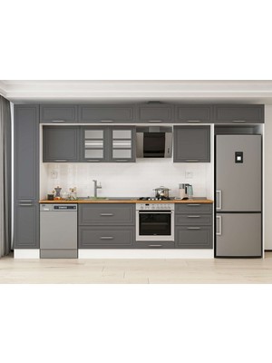 Alvinka 390X240 cm Klasik Mebran Mutfak Dolabı MBB-E90B40S60-3 Antrasit - Mdf