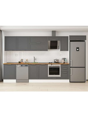 Alvinka 390X222 cm Klasik Mebran Mutfak Dolabı MB-E90S60S40-2 Antrasit - Suntalam