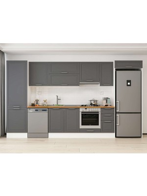 Alvinka 390X222 cm Klasik Mebran Mutfak Dolabı MBB-E90B60S40-1 Antrasit - Mdf