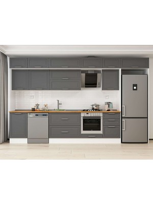 Alvinka 390X240 cm Klasik Mebran Mutfak Dolabı MB-E90S50S50-2 Antrasit - Mdf