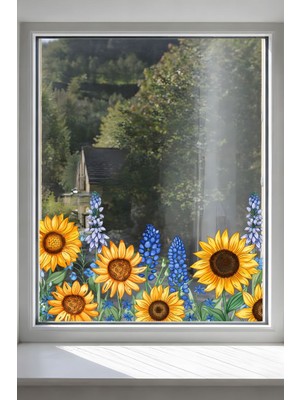 Aysha Tasarım Duvar Sticker - Ayçiçeği ve Sümbül Temalı Kendinden Yapışkanlı  Duvar Sticker