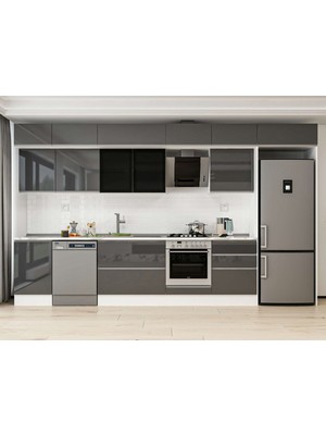 Alvinka 390X240 cm High Gloss Mutfak Dolabı MB-E80S50S60-3 Antrasit - Suntalam