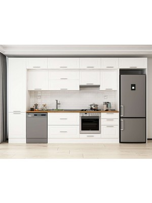 Alvinka 390X240 cm Klasik Mebran Mutfak Dolabı MBB-E90B50S50-1 Beyaz - Mdf