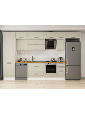 Alvinka 390X240 cm Klasik Mebran Mutfak Dolabı MBB-E90B60S40-2 Kumtaşı - Mdf